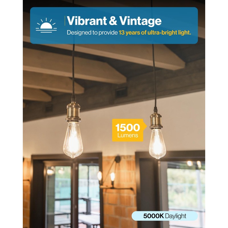 Sunco 10 Pack ST64 Vintage Edison LED Bulb, 1500 Lumens