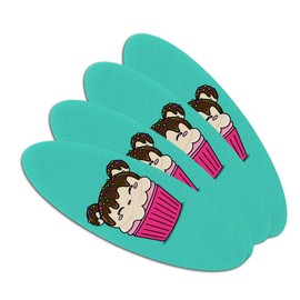 Cute Mouse Bear Ice Cream Cupcake with Sprinkles Double-Sided Oval Nail File Emery Board Set 4 Pack