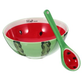 iplusmile 1 Set Fruit Themed Ceramic Bowl with Spoon Food Serving Bowl for Soup Rice and Desserts for Home Restaurant and Banquet Use Sturdy and Easy to Clean