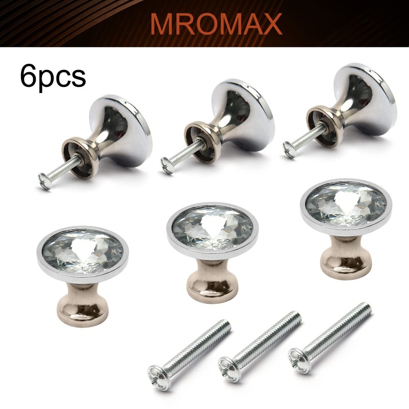 MroMax 6Pcs 30mm Bling Faux Crystal Dresser Door Pull Handle