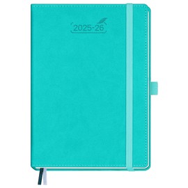 BEZEND Calendar 2025 2026 Weekly Planner A5, 18-Month Book Calendar July 25-Dec 26, PU Leather Hardcover 1 Week 2 Pages with Pen Holder - Turquoise