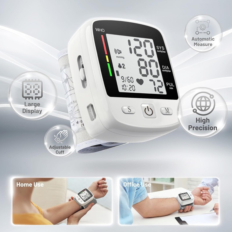 Blood Pressure Monitor Digital Wrist BP Machine Automatic Adjustable Cuff