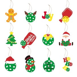 Pickleball Christmas Tree Ornaments, 12-Piece Wooden Set – Approx 8cm Festive Charm