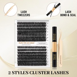XIUSUZAKI Lash Extension Kit 60D+80D DIY Lash Clusters Kit 280pcs D Curl Cluster Lashes Individual Lashes Eyelash Extension Kit with Lash Bond and Seal,Lash Tweezers(60D+80D D Kit,10-16mm Mixed)