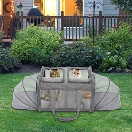 Foldable Pet Cat Carrier with Divider, Expandable Soft-Sided Pet Carrier with Sturdy Base, Portable Cat Travel Carrier for less than 38 lbs Cat, Dog, Rabbit