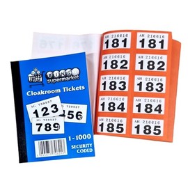 Bingosupermarket Raffle Tickets 1-1000 Cloakroom Tickets - Assorted Colours bordered. (Red)