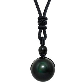 KYEYGWO Handmade Natural Gemstone Ball Adjustable Blessing Pendant Necklaces for Men and Women, Stone, nylon, Obsidian