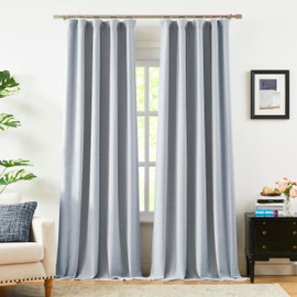 Vision Home Blue Fog Linen Full Blackout Curtains 95 inch for Bedroom Living Room Darkening Light Blocking Window Panels Thermal Insulated Rod Pocket Back Tab Neutral Drapes 56" Wx95 Lx2