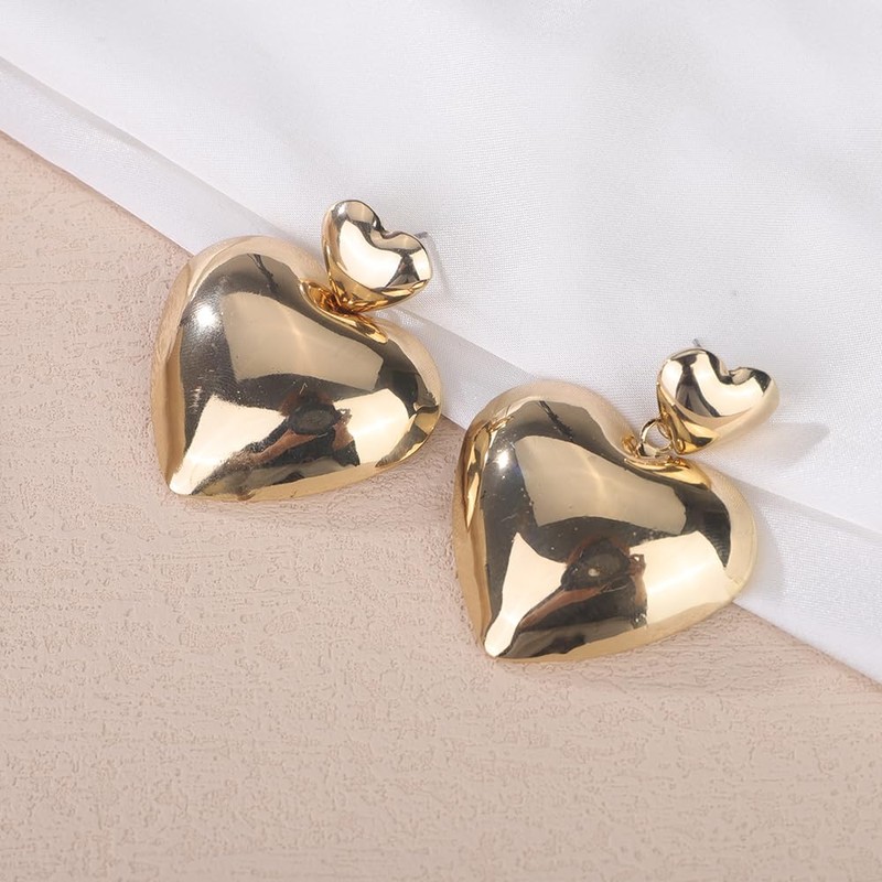 Jumwrit Dainty Gold Double Heart Drop Dangle Earrings for Women
