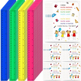 36 Pcs End of Year Student Gifts Plastic Rulers with 36 Pcs Inspirational Cards from Teacher, Flexible Assorted Color Ruler with Centimeters and Inches for Students Graduation School Supplies (36)
