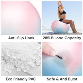 APEXUP Yoga Ball Exercise Ball, Heavy Duty Gym Ball for Fitness, Balance, Core Workout, Physical Therapy (S (15"~18") 45cm, Blue Pink)