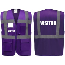 Visitor Superior Zipped Hi Vis Vest High Visibility Safety Waistcoat Pockets Reflective Bands Event Staff, Event Support, 12 Colour Options, Brook Hi Vis (Purple, Large)