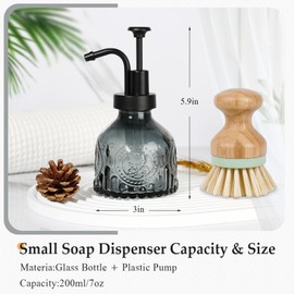 RACOBOT Black Soap Dispenser, Small Hand Soap Dispenser Bathroom, Glass Liquid Soap Dispenser with Pump, 7 oz Refillable Dish Soap Dispenser for Kitchen, Gothic Bathroom Decor, Vintage Goth Home Decor