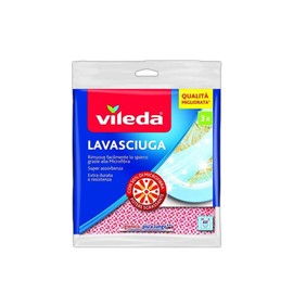 Vileda 139193 Lavasciuga, Panno Multiuso Con Odor Stop e Speciali Rilievi Pulenti, Ideali Per Rimuovere Lo Sporco Da Piatti e Stoviglie
