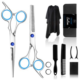 Sirabe 11 PCS Hair Cutting Thinning Scissors Set, Sapphire Professional Haircut Scissors Kit Stainless Steel Barber Texturizing Shears Tools for Salon Hairdressing Home