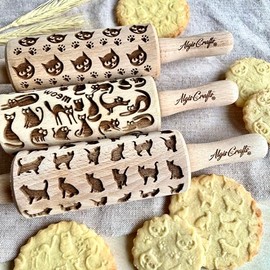 Embossing rolling pin cat set of 3 children's rolling pin for homemade pastries.