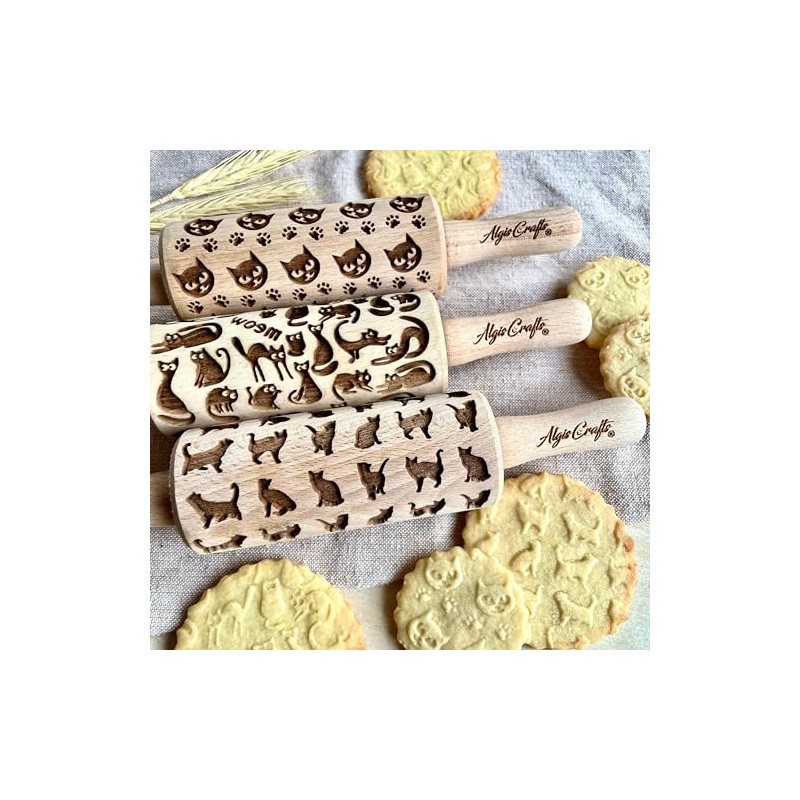 Embossing rolling pin cat set of 3 children's rolling pin
