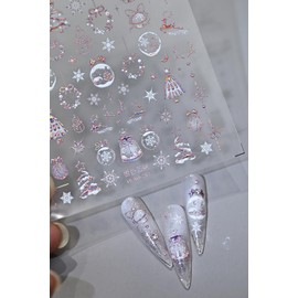 5D Embossed Christmas Nail Art Stickers Laser Elk Nail Stickers Self-Adhesive Wreath Xmas Tree Crystal Ball Snowflakes Nail Decals for Women Girls Winter Xmas Holiday Manicure DIY Nail Supplies