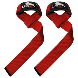 LIONCO Weightlifting Straps for Gym – Heavy Duty Padded Wrist Straps for Deadlifts, Powerlifting, Strength Training & CrossFit | Non-Slip Grip Lifting Straps for Men & Women, Bodybuilding, Fitness, Weight Training & Workout Support (RED)