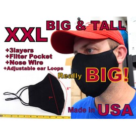 ICYROSE XXL 7"/ XL 6.5" Extra Large Face Mask Big and Tall 3 Ply Beard Mask Cotton with nose wire Filter Pocket adjustable ear loop (Camouflage XXL)