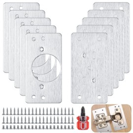 Pack of 10 Cabinet Hinge Repair Plates, Hinge Repair Kit Plate, Cabinet Hinge Repair Plate with Hole for Wooden Furniture Drawer (5 x Hinge Pot Plates, 5 x Base Plates) (Silver)