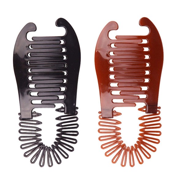 2pcs(Black and Coffee) Plastic Flexible Interlocking Banana Clip Clincher Elongated Ponytail Holder Two Sides Hair Comb Hair Accessories