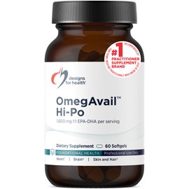 Designs for Health OmegAvail Hi-Po - TG (triglicéridos) Omega-3 Suplemento de aceite de pescado, 1600 mg EPA/DHA por porción con limón + vitamina E pa