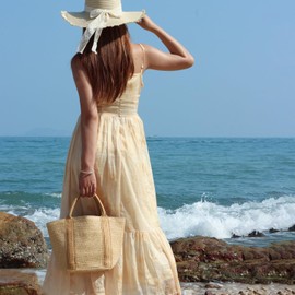 EVEOUT Straw Tote Bag for Women Summer Boho Raffia Woven Beach Purse Handbag for Holiday Everyday Work