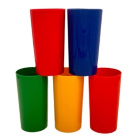 Vasos de Plástico Reutilizables, 400ml, Apilables, Aptos para Microondas y Lavavajillas (5, Variado Firme)