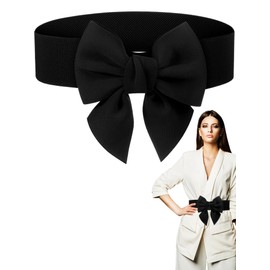 Geyoga Women Bow Belt Elastic Waist Belt Bowknot Stretchy Corset Dress Sash 2.4'' Wide(L,Black)