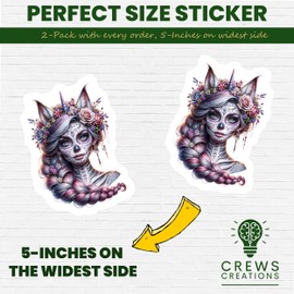 2-Pack 5-Inch Sugar Skull Unicorn Stickers - Fantasy Unicorn with Floral Crown - Day of The Dead Sugar Skull Decal - Mystic Makeup Cat Stickers - Novelty - CCSTICKER13365