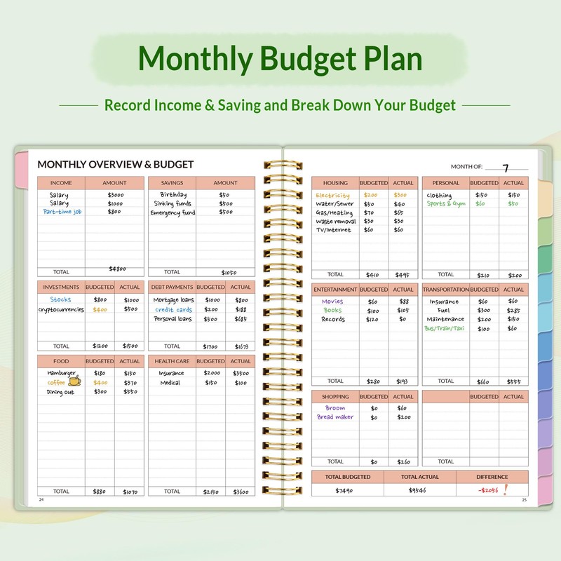 SUNEE Budget Planner - Monthly Budget Book with Expense Tracker