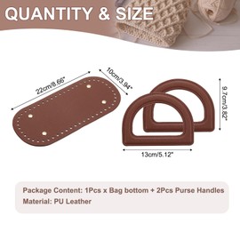 sourcing map Crochet Bag Making Kit, 1Pcs 8.66" x 3.94" PU Leather Bag Bottom with 2Pcs D-Shaped Purse Handle Purse Making Supplies for DIY Woven Bag Crochet Handbag, Coffee