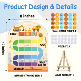Construction Theme Wooden Reward Chart, Excavator Incentive Charts, Behavior Reward Charts, Responsibility Chart for Girls Kids Toddlers Homework Good Habits Assignments Attendance, 04