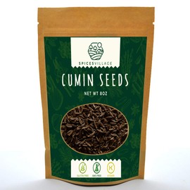SPICES VILLAGE Whole Cumin Seeds [8 oz] - Fresh Indian Spices, All Natural Cumin Seasoning, Jeera Seeds for Cooking - Kosher Certified, Gluten Free, Non GMO, Resealable Bulk Bag [Package may Vary]