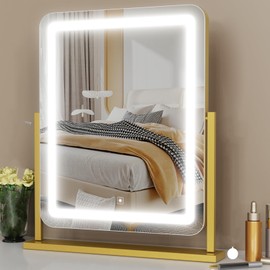 Gvnkvn Lighted Makeup Mirror, Hollywood Vanity Mirror with Lights, Three Color Lighting Modes, and 5X Magnification Mirror, Smart Touch Control, 360°Rotation (17.2in. White)