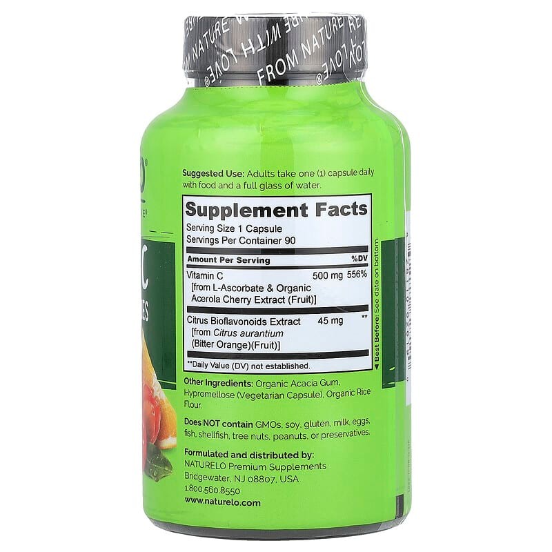 NATURELO Natural Acerola Vitamin C 500mg Citrus Bioflavonoid Antioxidant Vegetable