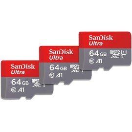 SanDisk Ultra 64GB microSDXC UHS-I Card with Adapter(SDSQUAR-064G-GN6MA), 3 Pack(64GB)