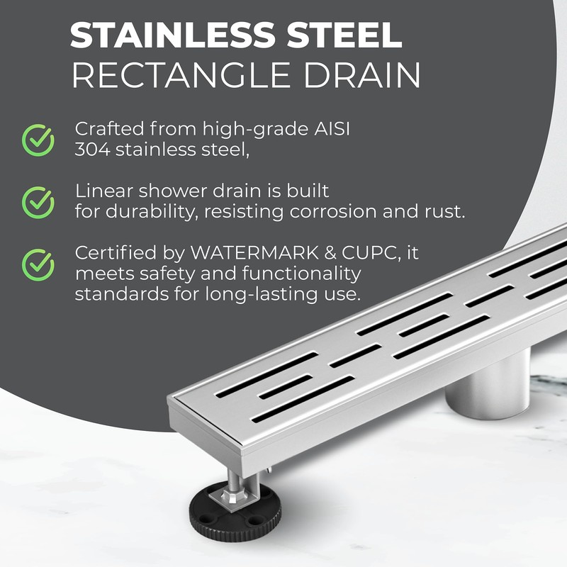 36 Inch Rectangular Linear Shower Drain Set with Brick Pattern