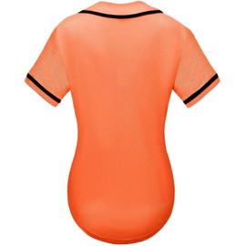 babyhealthy Womens Baseball Jersey Button Down Plain Tshirts Hip Hop Softball Sports Active Tee, Orange, Large