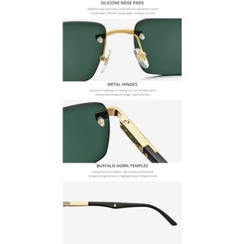 HEPIDEM 100% Really Buffalo Horn Handmade Sun Glasses,Square Rimless Luxury Buffs Sunglasses With Diamonds (0028 White Frame Tea Lens)
