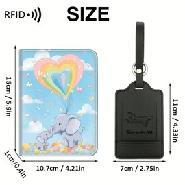Passport Wallet, Passport Holder with RFID Blocking and Luggage Tag, Waterproof PU Leather Travel Documents Organizer Case, Passport Covers with Card Slot for Women & Men, Cute Cartoon Elephant