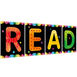 COCHIE Reading Posters for Classroom Decorations, Library Reading Corner Decor, Read Signs Poster Bulletin Board Set of 4, Pre-k Preschool Kindergarten Classroom Wall Decoration (Black)