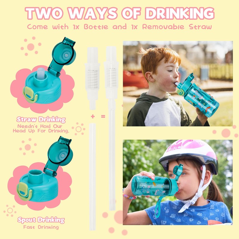 SENBSLAN Kids Water Bottles with Removable Straw,600ml Toddler Drinks Bottle