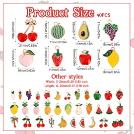 lasuroa 40pcs Fruit Charms Jewelry Making, Zinc Alloy Fruit Pendants Cherry Watermelon Strawberry Lemon Peach DIY Enamel Charms for Necklace Bracelet Earring