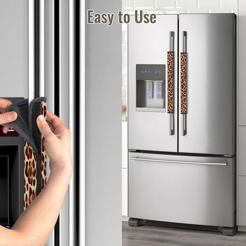 GzLeyigou 2PCS Cheetah Leopard Print Refrigerator Door Handle Covers, Microwave