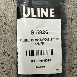 Uline S-5826 Zip Cable Ties 4" 18lbs 1000pc UV Black Nylon Wire Tie Wraps
