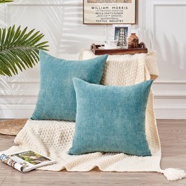 GAWAMAY Decorative Throw Pillow Covers 16x16 Inch Set of 2, Super Soft Chenille Square Pillows Farmhouse Fall Pillowcase for Living Room Bedroom Sofa Couch Cushion Cover Smoke Blue 40x40cm