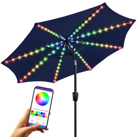 FRUITEAM Solar Colorful LED Lights Patio Umbrella, 7.5FT Heavy Duty Cantilever Outdoor Umbrella with 200+ Light Modes, All-Weather UV Protection Sun Shade for Outdoor Table, Pool, Garden (Navy)