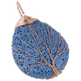Nupuyai Crystal Neacklace Wire Wrapped Teardrop Stone Pendant with Chain for Women Men Lava Rock Crystal - Blue